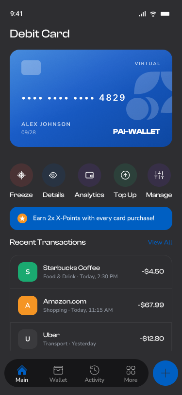 Fiat, RWA and rewards screen
